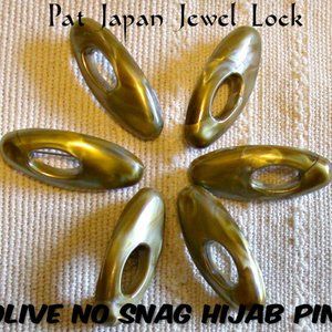 Six OLIVE Plastic Pat Japan Jewel Lock Hijab Muslim Scarf Snag Free Hijab Pin